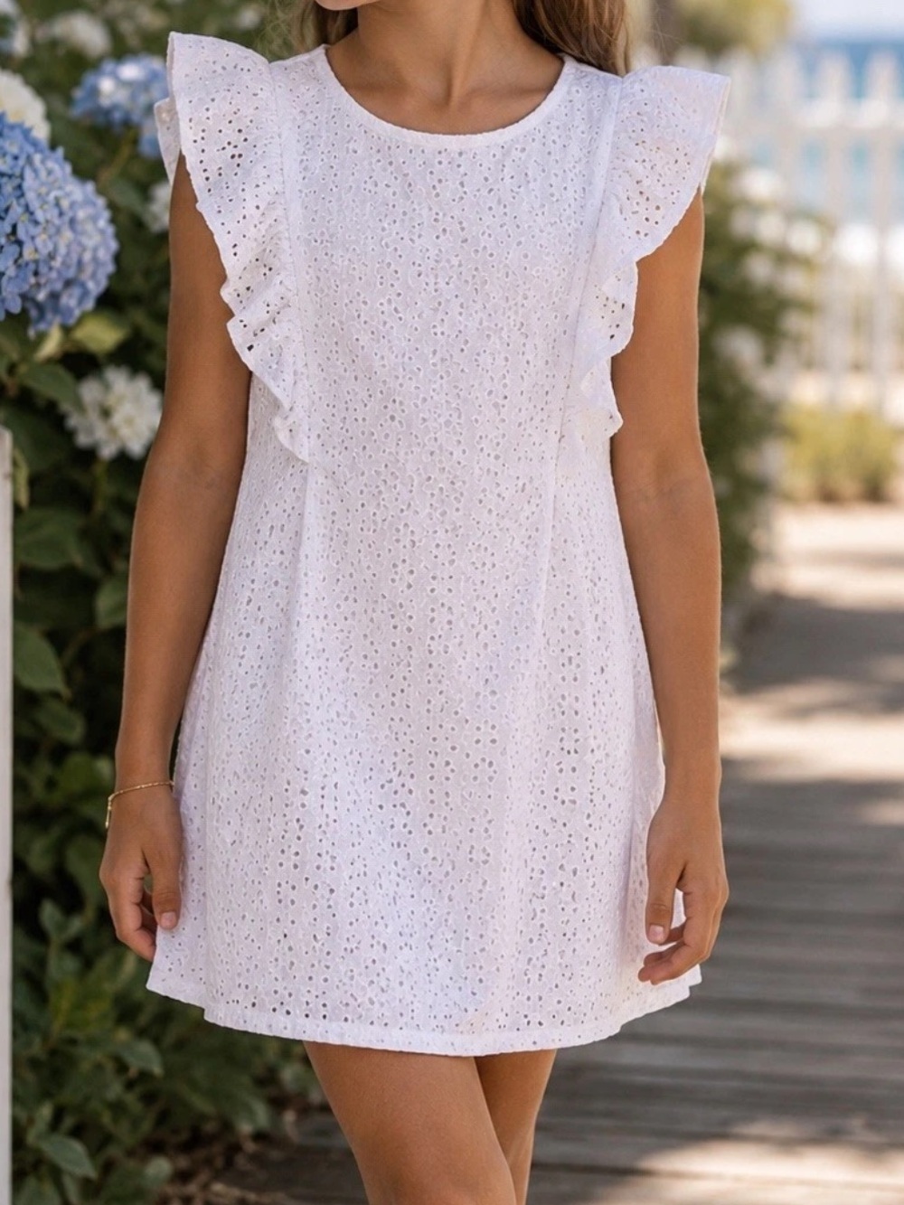 Polo Ralph Lauren Girls White Eyelet Lace Ruffle Sleeve Dress Classic Preppy